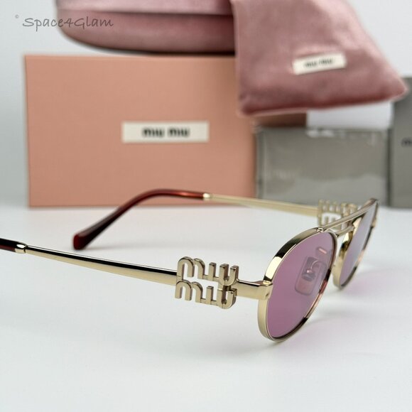 BRAND NEW Miu Miu MU54ZS ZVN50D Gold Pink Mirror Silver Pilot Unisex Sunglasses - Picture 6 of 11
